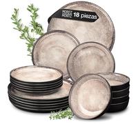 Moritz & Moritz VIDA Juego de 18 piezas de platos de mesa Juego de vajilla combinada en beige para 6 personas - de porcelana apta para el lavavajillas y el microondas