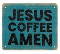 Morning Prayer Metal Tin Sign Jesus First Coffee Second Amen Always Decorative Sign for Kitchen Dining Room 8 X 12 in