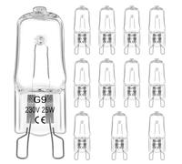 Morotty Paquete de 12 Bombilla Halógena G9 25W 230V, Bombilla G9 Regulable 2800k Blanco Cálido, Bombilla Horno 300 Grados, g9 Lámpara Halógena Para Horno, Microondas, Lámpara de Cera