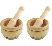 Mortero y Mano de Madera Natural, 10 cm de Diámetro, Acabado Madera Natural, Pack de 2 Unidades