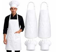 Morwealth 4PCS Delantales de cocina, Chef Delantal Cocina Mujer Hombre de y gorro de cocinero Ajustable de Lino de Algodón con Bolsillos Delantal de Barbacoa para Cocinar,Hornear