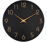Mosewa, Reloj de pared simple y minimalista con números en oro rosa, funciona con pilas, silencioso, sin tictac, decoración de dormitorio, sala de estar, cocina, hogar y oficina, 36 cm, Negro