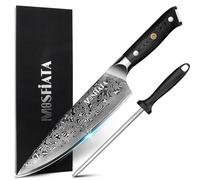 MOSFiATA Cuchillo de Cocina Damasco, 20cm Cuchillo Chef de Acero Damasco de 67 Capas con Mango de Material G10 y Afilador de Cuchillos