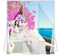 Mosquitera balcón y puerta doble de terraza, 235x230cm Cortina Puerta Exterior Magnética Automático con Durable para Balcones LF2C1 Blanco