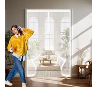 Mosquitera Magnética 95 x 100 cm Varios Tallas, Cierre Automático, No Requiere Herramientas, Mantiene El Aire Fresco Mosquitera Puerta a Prueba de Gatos para Sala de Estar, Patio, Blanco