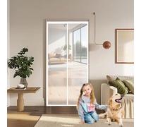 Mosquitera Magnética para Puerta 120 x 195 cm Cierre Automático, sin Taladrar Cortina Mosquitera Exterior Fácil de Instalar, Antimosquitos, Malla Fina para Garaje O Patio, Blanco