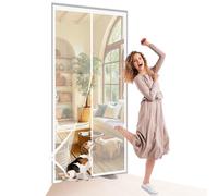 Mosquitera Puerta Magnetica 130 x 145 cm Cierre Automático, sin Taladrar Cortinas Mosquiteras Fácil de Instalar, Antimosquitos, Malla Fina Adiós a Los Mosquitos, Blanco