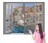 Mosquitera Ventana 105 x 115 cm sin Taladrar Ni Atornillar Mosquitera Ventanas Adhesiva Lavables Adecuada para Decoración Del Hogar, Gris