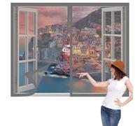 Mosquitera Ventana 125 x 165 cm sin Taladrar Ni Atornillar Window Mosquito Net Fácil de Limpiar Adecuada para Decoración Del Hogar, Gris