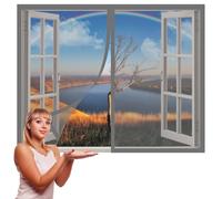 Mosquitera Ventana 60 x 120 cm sin Taladrar Ni Atornillar Pantalla Magnética Ajustable Ventana de Bricolaje Fácil de Ensamblar Autoadhesivo para Balcón Corredera Terraza, Gris