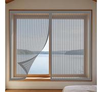 Mosquitera Ventana 95 x 95 cm Mantiene Insectos, Moscas y Mosquitos Fuera Mosquitera Ajustable Ventanas Fácil de Ensamblar Autoadhesivo para Balcón Corredera Terraza, Gris