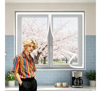 Mosquitera Ventana Magnetica 105 x 105 cm Imanes Más Fuertes, Protección Contra Insectos, sin Taladrar Cortinas para Puertas Exteriores para Correderas, Garaje O Patio, Blanco