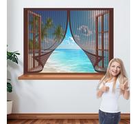 Mosquitera Ventana Magnética 105 x 115 cm Protección Anti-Mosquitos Cortina Mosquitera Magnética Fácil de Limpiar para Ventana Autoadhesiva Ventanas, Marrón