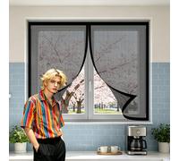Mosquitera Ventana Magnetica 95 x 125 cm Imanes Más Fuertes, Protección Contra Insectos, sin Taladrar Cortinas para Puertas Exteriores para Correderas, Garaje O Patio, Negro