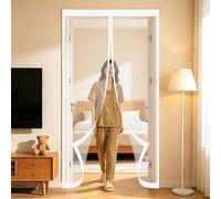 Mosquiteras para Puertas 110 x 186 cm Poliéster Resistente, con Ganchos, Silenciosa y Automática Cortinas Mosquitera Puerta Magnetica Exterior Insectos para Salón, Balcón, Blanco