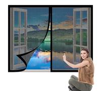 Mosquiteras para Ventanas 130 x 135 cm sin Taladrar Ni Atornillar Cortinas Mosquitera Ventana Fácil de Ensamblar Autoadhesivo para Exterior Jardín Balcón Salón Casa Tienda, Negro