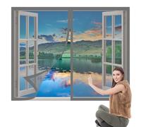 Mosquiteras para Ventanas 80 x 145 cm sin Taladrar Ni Atornillar Cortinas Mosquitera Ventana Fácil de Ensamblar Autoadhesivo para Exterior Jardín Balcón Salón Casa Tienda, Gris