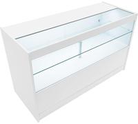 Mostrador refrigerado K1500, color blanco, con iluminación LED, vitrina de vidrio, puertas correderas, dimensiones: 150 x 90 x 60 cm