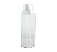 MoSundi Caja de almacenamiento de detergente de plástico con tapa, recipiente hermético AS con taza medidora y boquilla de vertido, a prueba de humedad, color blanco transparente, 1500 ml