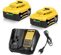 Moticett 2Pcs 5000mAh de Repuesto para Dewalt 18 V batería DCB184 DCB180 DCB181 DCB182 DCB200 DCB201 DCB204 con indicador LED + 10,8~20 V 3 A DCB107 Cargador para Dewalt (Amarillo)