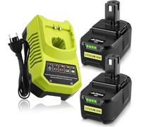 Moticett 2X 18V 5,5Ah (con Cargador) Batería de Repuesto para Ryobi + Cargador 9,6V-18V 3A para Ryobi P106 P107 P108 P100 P102 P103 P105 Self-LED (Verde)