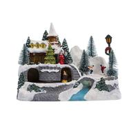 MotiveTech Casa Nieve Naviña Mesa Compacto Escena Pueblo Invernal con Farola Multifuncional Pueblo corativo Pequeño para Estantería, Chimenea