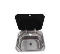 MotiveTech Fregaro con Tapa Vidrio Templado Compacto Fregaro con Tapa Vidrio Pequeño Lavabo para Furgonetas Vehículo Adaptado, Vehículos Recreativos, Fregadero Cuadrado Grande Sin Grifo