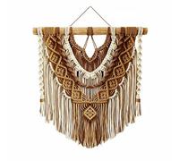 MotiveTech Tapiz de Pared Bohemio Macramé Decoración Pared Hecha a Mano con Detalles Geométricos y Flecos Sobre Dowel de Madera en Tejido Suave Adecuado para, color to 2, 80x80cm