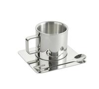 MotiveTech Taza de Café Taza Platillo Cuchara Recipiente para Bebidas de Acero 304 con Brillo Espejo Taza Cilíndrica y Platillo Cuadrado Adecuada para Hogar Oficina Sala, 300ml