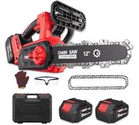 Motosierra a Batería 12 Pulgadas, 1200W Brushless Sierra Eléctrica Inalámbrica con 2 Baterías 4.0Ah y Cargador, Tensado de Cadena sin Herramientas, Corte de Madera y Poda de Árboles