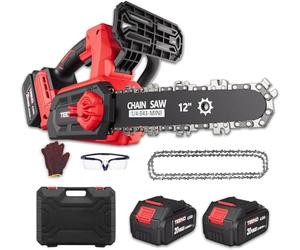 Motosierra a Batería 12 Pulgadas, 1200W Brushless Sierra Eléctrica Inalámbrica con 2 Baterías 4.0Ah y Cargador, Tensado de Cadena sin Herramientas, Corte de Madera y Poda de Árboles