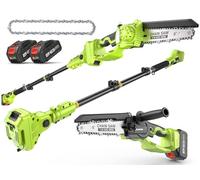 Motosierra Bateria con Pértiga, 8’’ Mini Motosierra a Batería & Sierra de Podar Telescópica 2 en 1, Dual 4000 mAh Podadora, Hasta 4,8 m de Altura, Podar Arboles para Árboles y Jardin