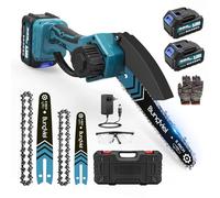 Motosierra con batería, 880 W, motor sin escobillas, mini motosierra compatible con batería Makita de 18 V, con 2 baterías de 4 Ah, motosierra manual de 6/8 pulgadas para cortar madera, jardín y ramas