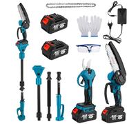 Motosierra eléctrica con batería de 6 pulgadas, podadora eléctrica con mango telescópico, motosierra eléctrica, podadora, herramientas de jardín, 2 tijeras de podar, 2 x 2,0 Ah, para cortar árboles de