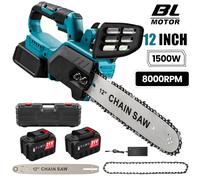 Motosierra eléctrica sin escobillas de 1500W, herramienta eléctrica de poda inalámbrica para carpintería, cortador de jardín de mano para batería Makita de 18V, 12 pulgadas With 2 * batteries