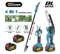 Motosierra eléctrica telescópica sin escobillas Gisam, tijeras 4 en 1, sierra para ramas altas, herramienta de poda de jardín para baterías Makita de 18V. 2 Battery