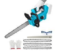 Motosierra inalámbrica sin escobillas compatible con batería Makita de 18 V, motosierra eléctrica de 12 pulgadas con 3 cadenas, motosierra portátil de mano para cortar madera, podar árboles (azul)