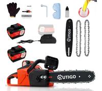 Motosierra OUTIGO de 12 pulgadas, motor sin escobillas de 1000 W, con 2 baterías de 21 V, motosierra portátil a batería para jardinería, apta para cortar madera y podar ramas Rojo 12 pulgadas