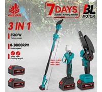 Motosierra y tijeras de podar ONEVAN 3500W 3 en 1 sin escobillas para ramas altas, herramienta de corte para jardín con pértiga telescópica para batería Makita. 2x588VF Battery Set