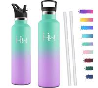 Motswedi Botella agua Termica, 1000ml Doble Aislamiento, Botella Termica 1 litro, Mantener 12H Caliente/24 Frío, Cantimplora, a Prueba de Fugas, Thermoflask, para Oficina, Hogar, Verde & Violeta