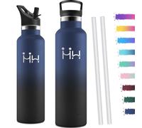 Motswedi Botella agua Termica, 1000ml Doble Aislamiento, Botella Termica 1 litro, Mantener 12H Caliente/24 Frío, Cantimplora, a Prueba de Fugas, Thermoflask, para Oficina, Hogar, Azul Oscuro & Negro