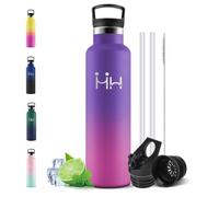 Motswedi Botella Termica 1l, con Pajita, Botella Agua Acero Inoxidable, Cantimplora Termica, 12h de Bebida Caliente y 24h de Bebida Fría, para Gym, Yoga, Oficina, Morado oscuro & Fucsia