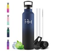 Motswedi Botella Termica 1l, con Pajita, Botella Agua Acero Inoxidable, Cantimplora Termica, 12h de Bebida Caliente y 24h de Bebida Fría, para Gym, Yoga, Oficina, Azul oscuro & Negro