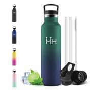 Motswedi Botella Termica 750ml, con Pajita, Botella Agua Acero Inoxidable, Cantimplora Termica, 12h de Bebida Caliente y 24h de Bebida Fría, para Gym, Yoga, Oficina, Verde oscuro & Azul oscuro