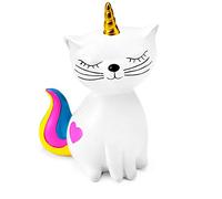 Mousehouse Gifts - Hucha Infantil con Forma de Gato Unicornio - Cola arcoíris y corazón Rosa - Blanco - 11 x 9 x 17 cm
