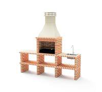 MOVELAR - Barbacoa de Obra Modelo KHIVA PLUS CON 2 SOPORTES LATERALES COMPLETOS CON FREGADERO Y GRIFO Y CON PARRILLA (239 x 58 x 246 cm) REF: M01027 - Uso en Exteriores (NARANJA)