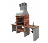 MOVELAR - Barbacoa de Obra Prefabricada de Leña y Carbón Modelo Altea Plus (Gris, Naranja - 268 x 70 x 255 cm) REF: M00043 - Cocina de Exterior con Lavabo para Jardín y Terraza