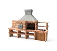 MOVELAR - Barbacoa de Obra Prefabricada de Leña y Carbón Modelo Luxor Royal Gourmet (Gris, Naranja - 382 x 94 x 268 cm) REF: 3512/2 - Cocina de Exterior con Placa de Gas, Fregadero y Parrilla