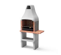 MOVELAR - Barbacoa de Obra Prefabricada de Leña y Carbón Modelo New Iberia Plus con Mini Soporte Lateral (Gris, Naranja - 95 x 47 x 190 cm) REF: M00048 - Cocina de Exterior para Jardín o Patio