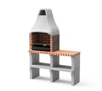 MOVELAR - Barbacoa de Obra Prefabricada de Leña y Carbón Modelo New Iberia Plus XL con Mini Soporte Lateral (Gris, Naranja - 128 x 47 x 190 cm) REF: M00049 - Cocina de Exterior para Jardín o Patio